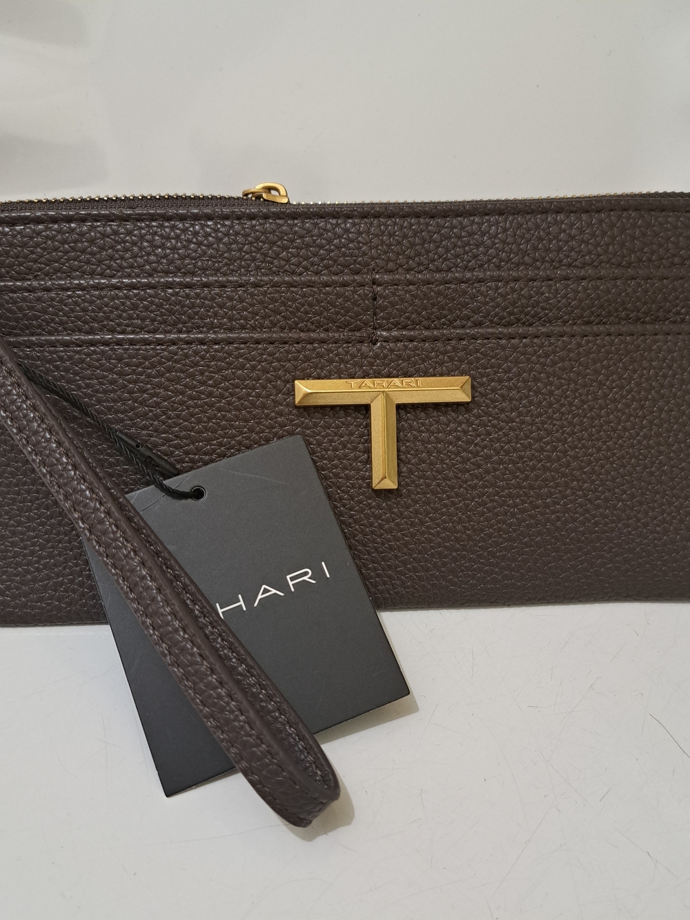 Tahari Cocoa Pebbled Leather Card Case
